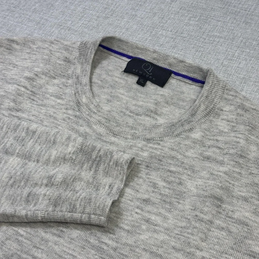 Qi New York Wool Sweater Pullover Mens XL Gray Crew Neck Long Sleeve